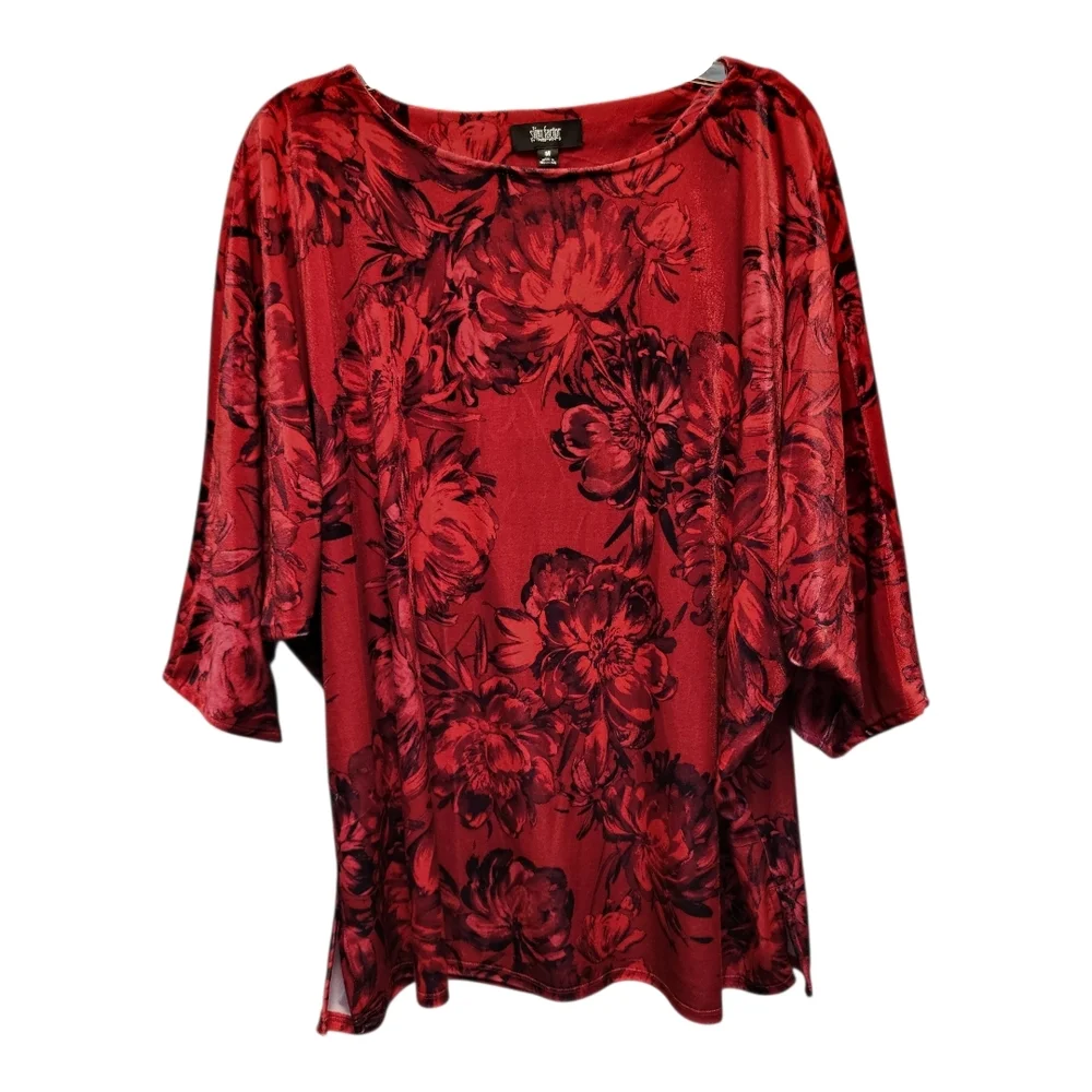 NWT Slim Factor by Investments Scarlet Oversized Floral Dolman Sleeve Top-Size M
